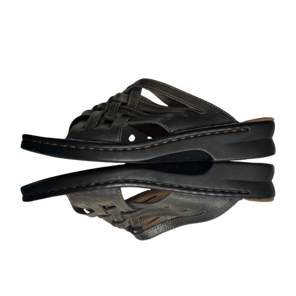 Clarks Lexi Sandals Brown Leather Womens Size 9 Comfort Strappy Wedge Sandals - Picture 9 of 12